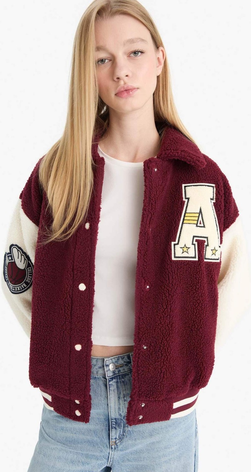 DeFacto Oversize Geniş Kalıp Polo Yaka Pelüş Bomber Ceket E9838AX25WN görsel 3