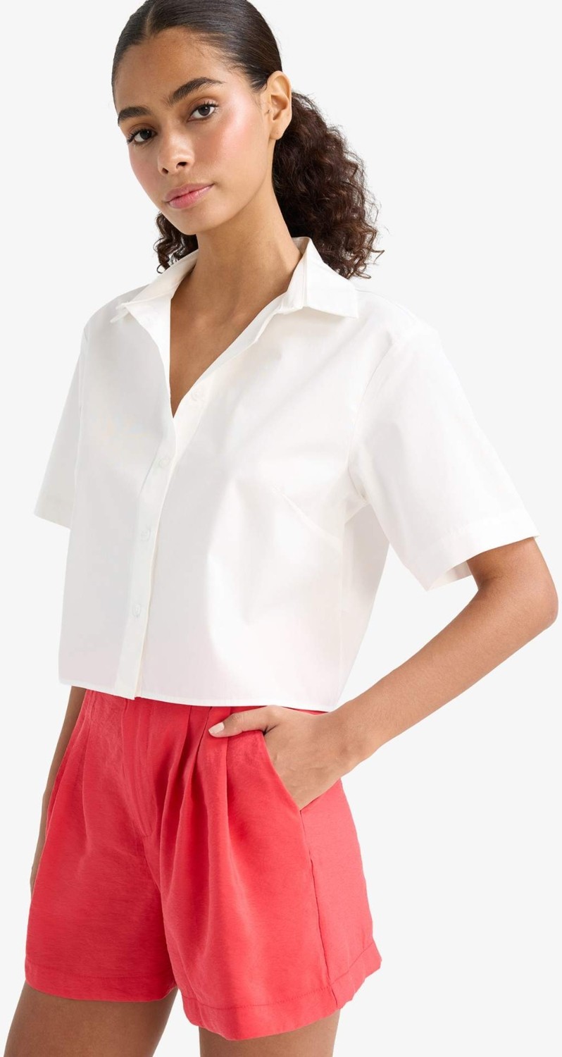 DeFacto %100 Pamuk Regular Fit Poplin Kısa Kollu Beyaz Gömlek F8580AX25SM görsel 6