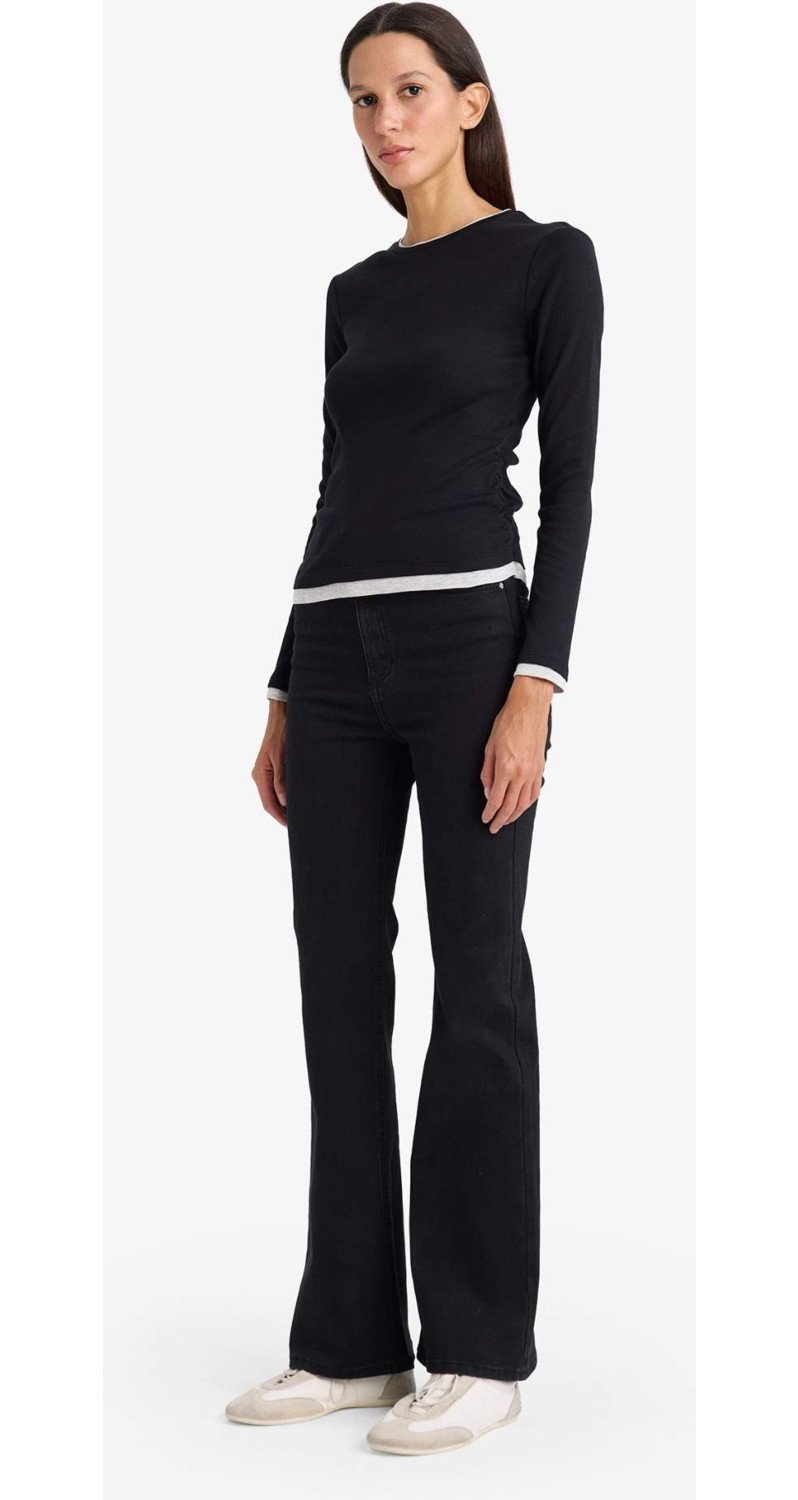 DeFacto %100 Pamuk Slim Fit Ribana Tişört E6548AX26SP görsel 2