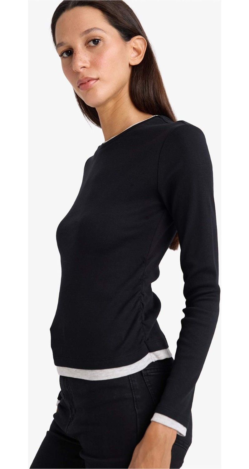 DeFacto %100 Pamuk Slim Fit Ribana Tişört E6548AX26SP görsel 3