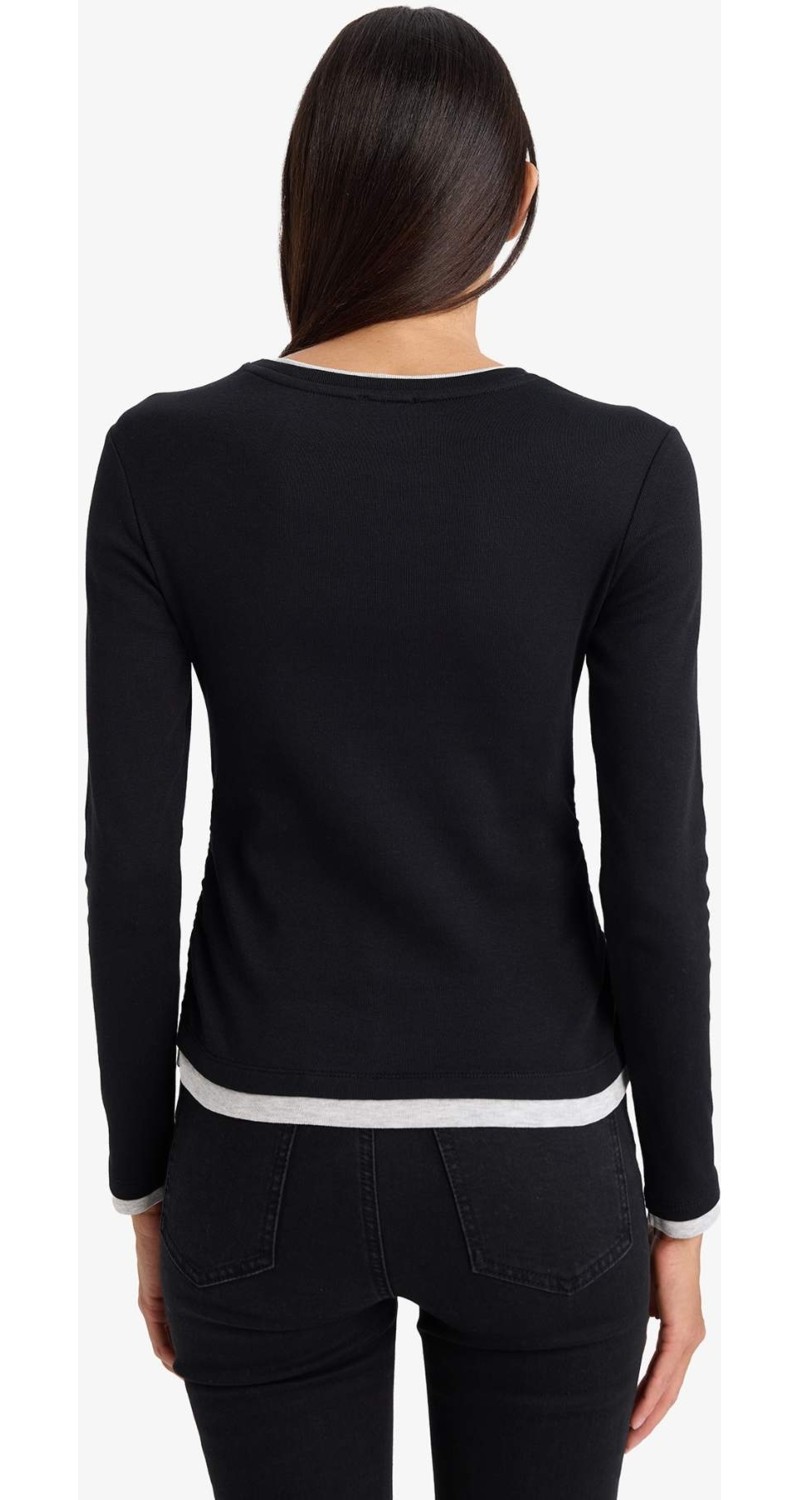 DeFacto %100 Pamuk Slim Fit Ribana Tişört E6548AX26SP görsel 5