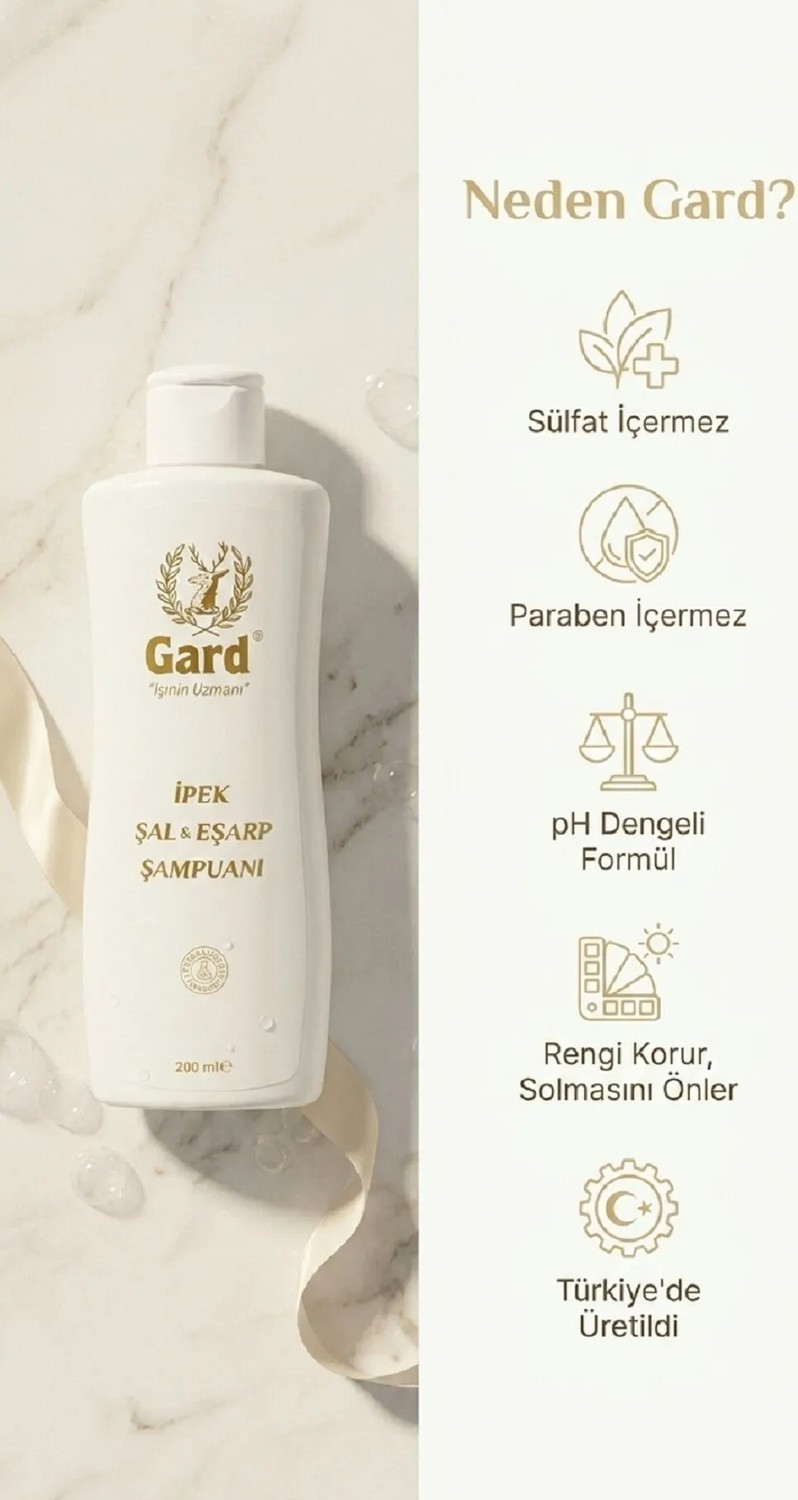 Gard İpek Şal & Eşarp Şampuanı 200 ml Kadınlar İçin Narin Dokulu Temizlik Ürünü görsel 5