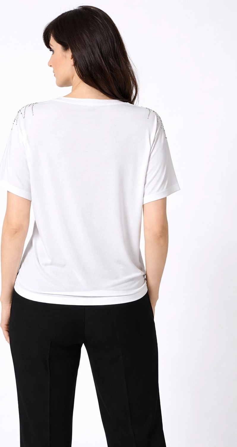 Moda Berray Omuzu Cebi Taş Baskılı Viskon Ekru Şık Bluz görsel 4