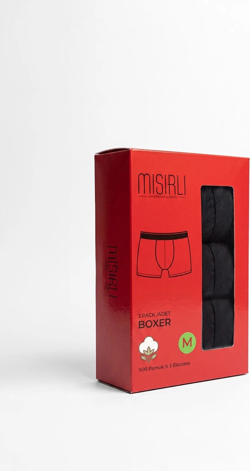 Mısırlı Erkek Pamuklu Slim Fit Klasik Üçlü Boxer Siyah görsel 6