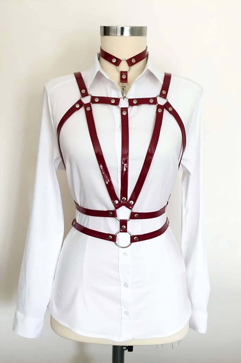 Çamaşır Kenti Boyundan Bağlamalı Çift Sıralı Üçgen Deri Harness - BRF115 görsel 2