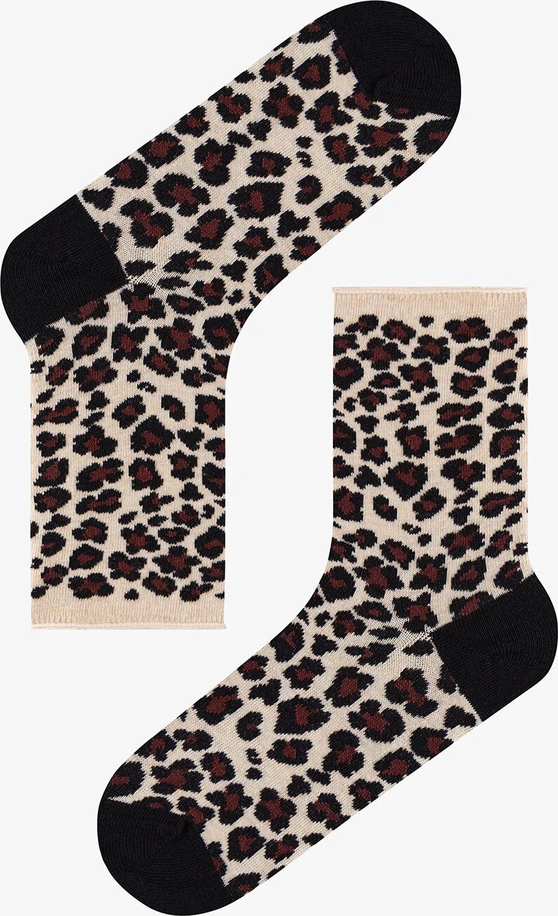 Penti Bordo Bej Relax Leopar Pamuklu 3 Çift Soket Çorap görsel 2