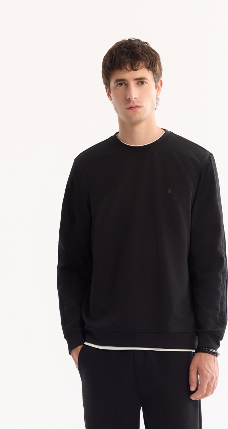 AVVA Erkek Siyah Bisiklet Yaka Pamuklu Bi-Stretch Regular Fit Sweatshirt A52Y1272
