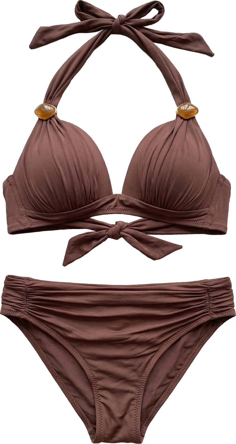 Mısırlı Aksesuar Kaplı Üçgen Bikini Takım Tarçın görsel 4