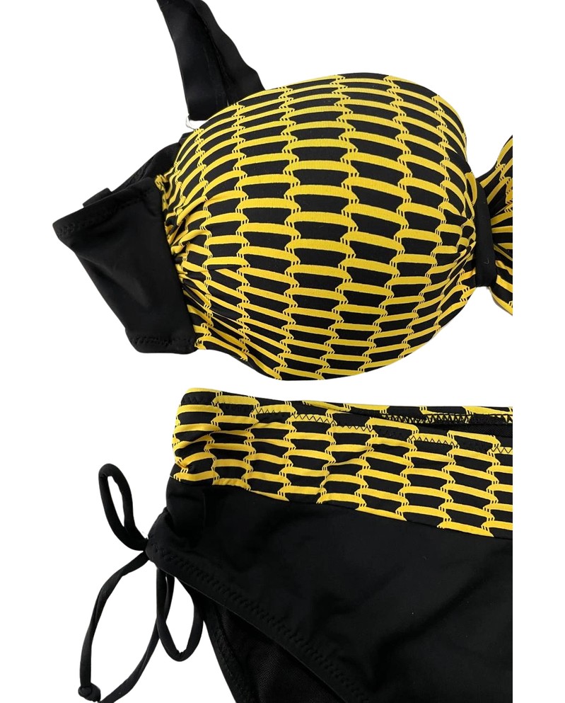 Hazelin Kadın Fuşya Zincir Desenli Büyük Beden Astarlı Lacivert Bikini Takım HZL25S-LC3303 görsel 7
