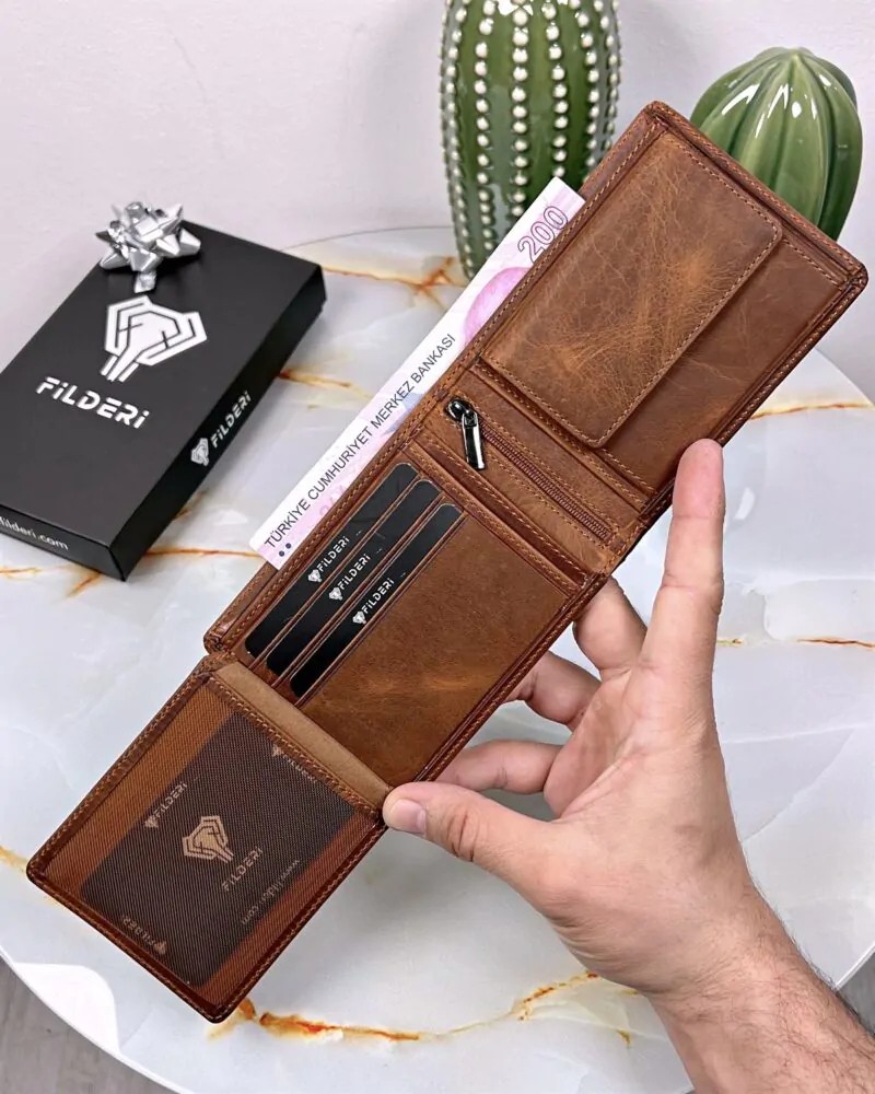 Fil Deri Premium Çok Bölmeli Dikey Erkek Cüzdan Hakiki Deri Şık Tasarım ile Kullanım Kolaylığı görsel 2