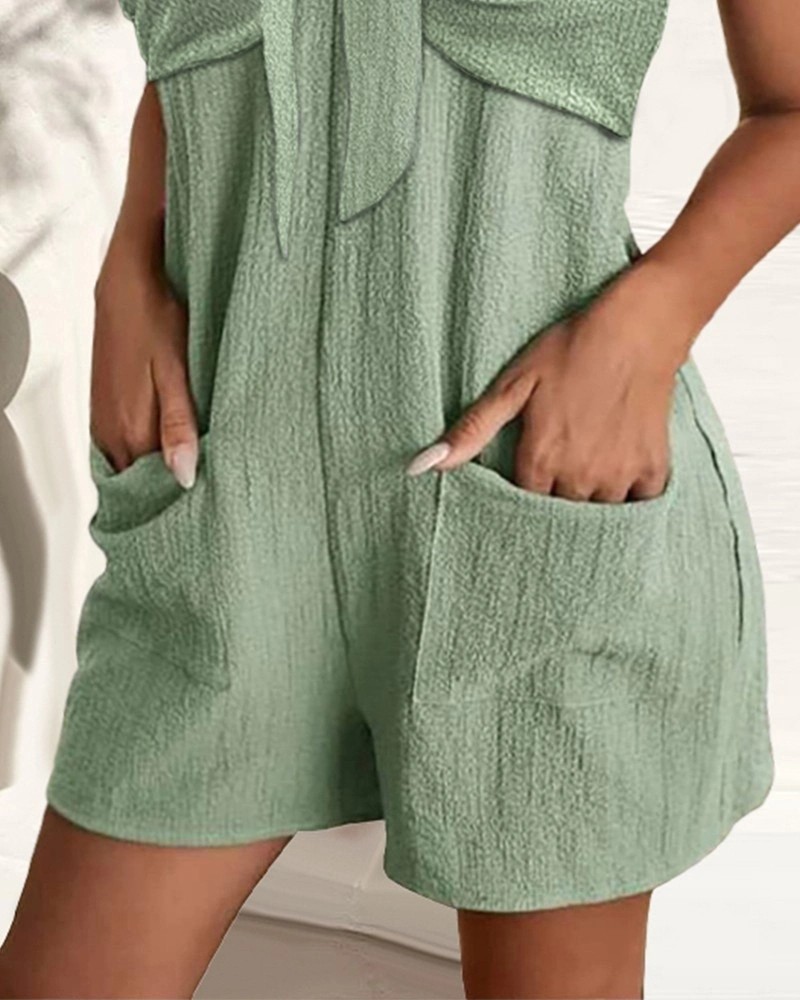 Lune Store Kadın Askı Aksesuarlı Önü Bağlama Detay Salopet Şort Tulum görsel 5