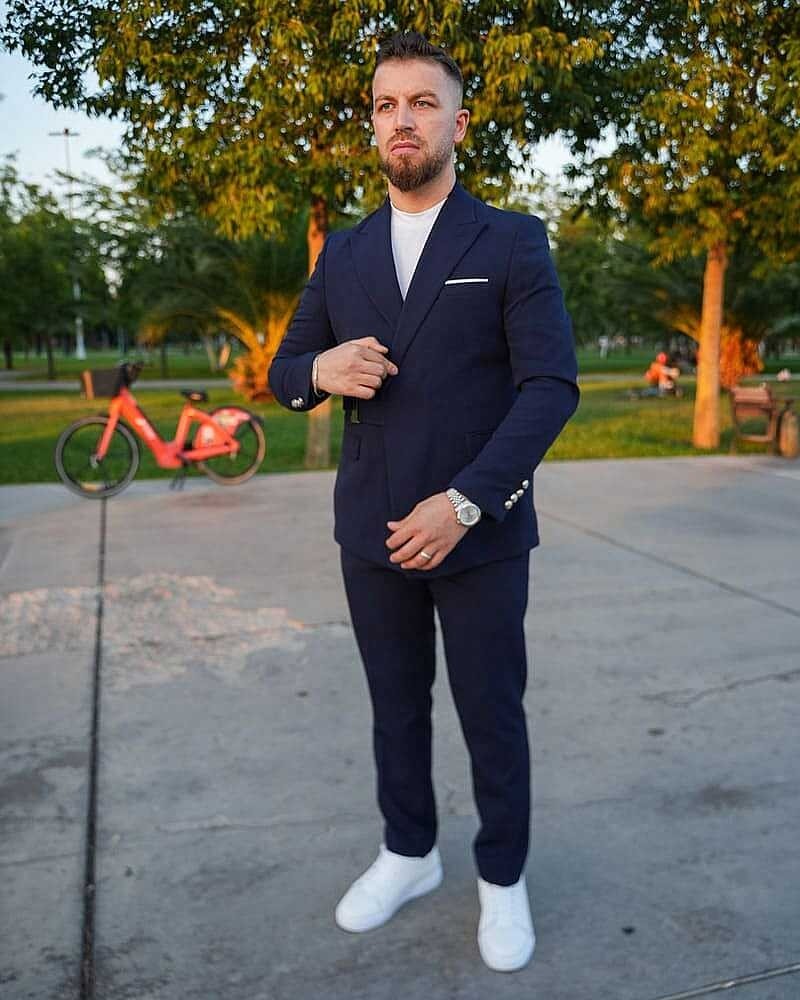 Beystil Erkek Lacivert Slimfit Beli Tokalı Takım Elbise görsel 4
