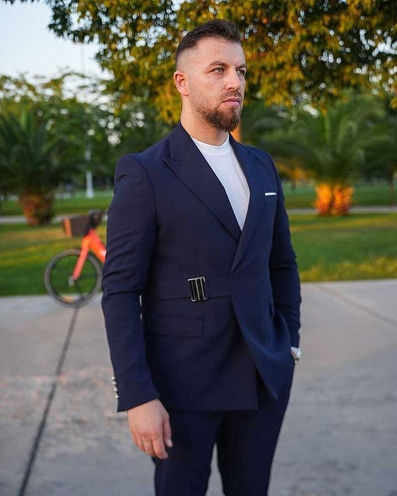 Beystil Erkek Lacivert Slimfit Beli Tokalı Takım Elbise görsel 5