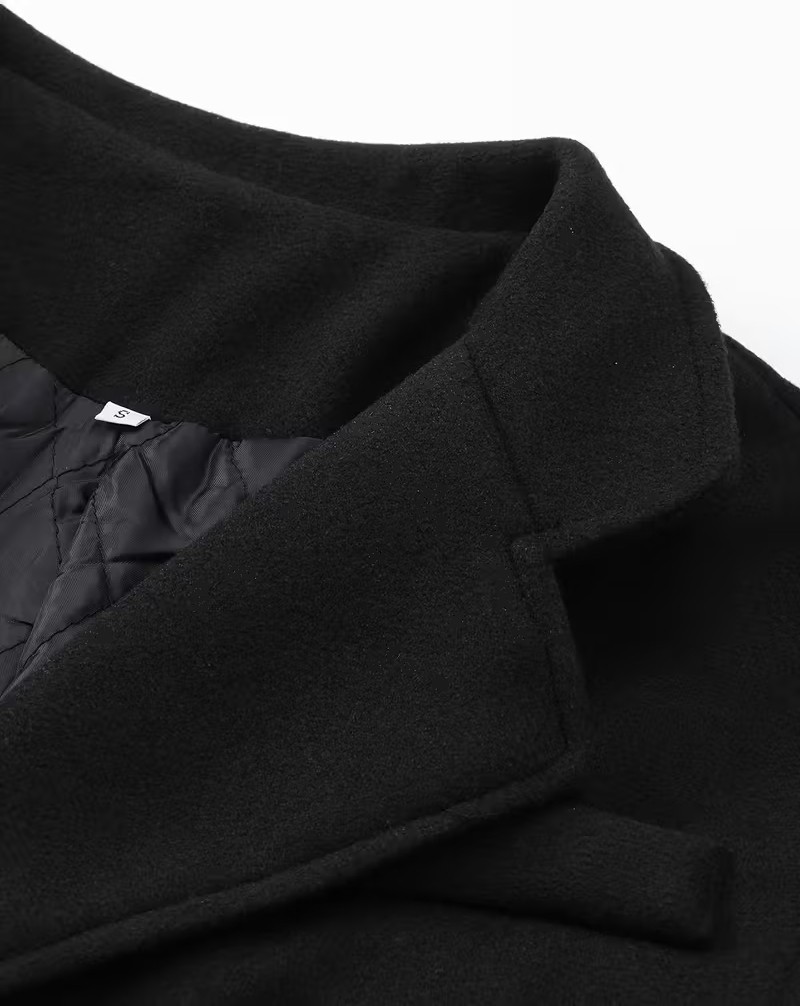 Mero Life Erkek Siyah Dar Kesim Uzun Yün Karışımlı Kaşe Palto %80 Polyester %20 Pamuk Kalın Yapı görsel 8