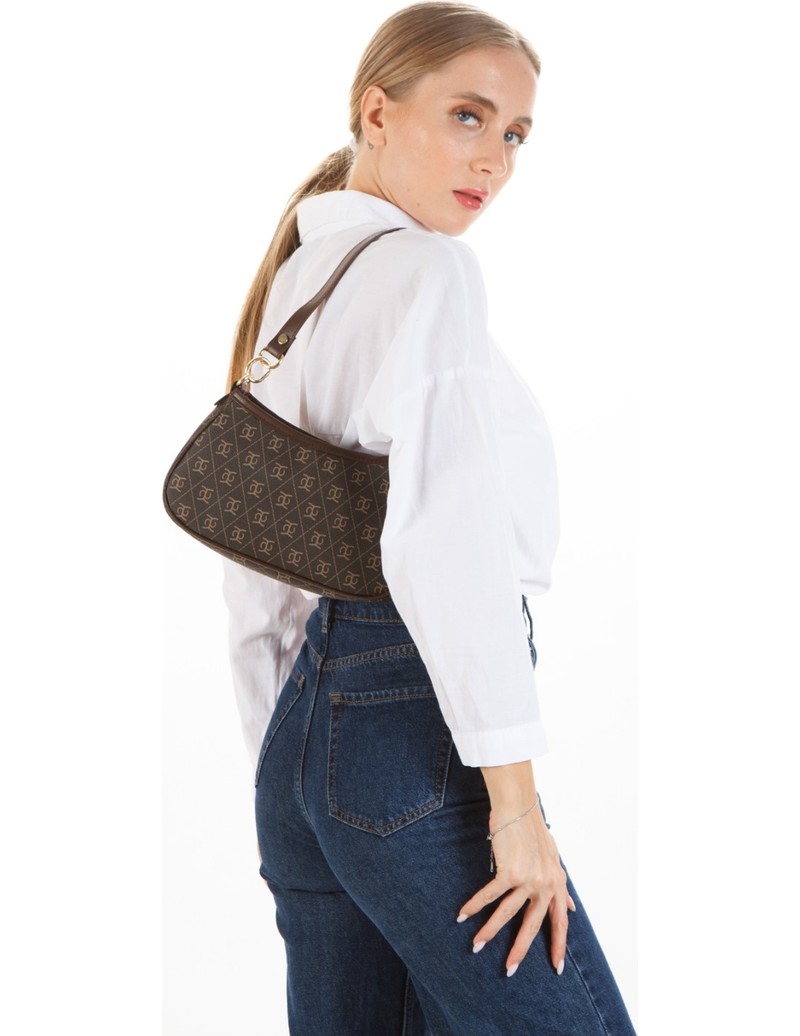 Newish Polo Kadın Siyah Farme Monogram Baget El ve Omuz Çantası newpolo111 görsel 8