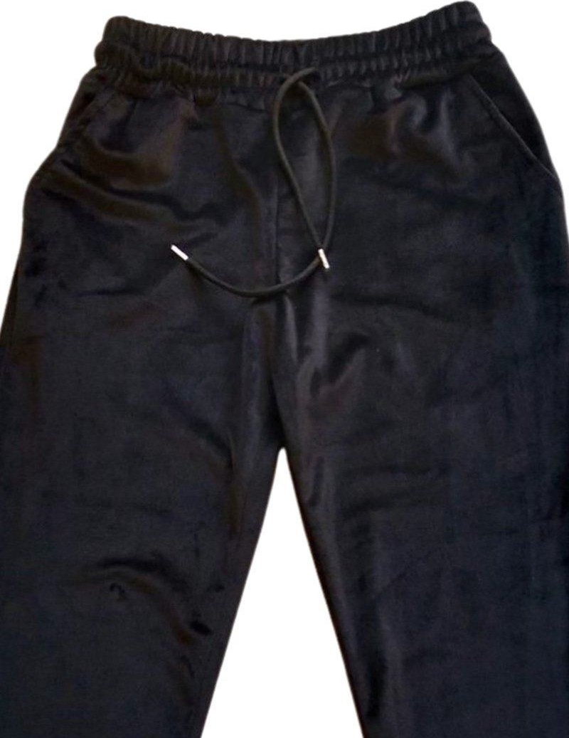 Kuzgun Ticaret Parlak Kadife Cepli Pantolon Eşofman Pijama Altı Unisex Lastikli Paça Siyah görsel 2