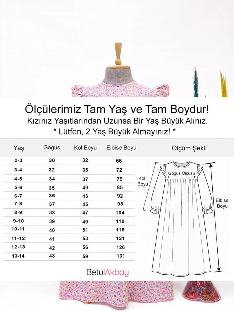 Betül Akbay Kız Çocuk Tesettür Elbise, Amine Model Viskon Pamuklu Tam Boy Pembe görsel 8
