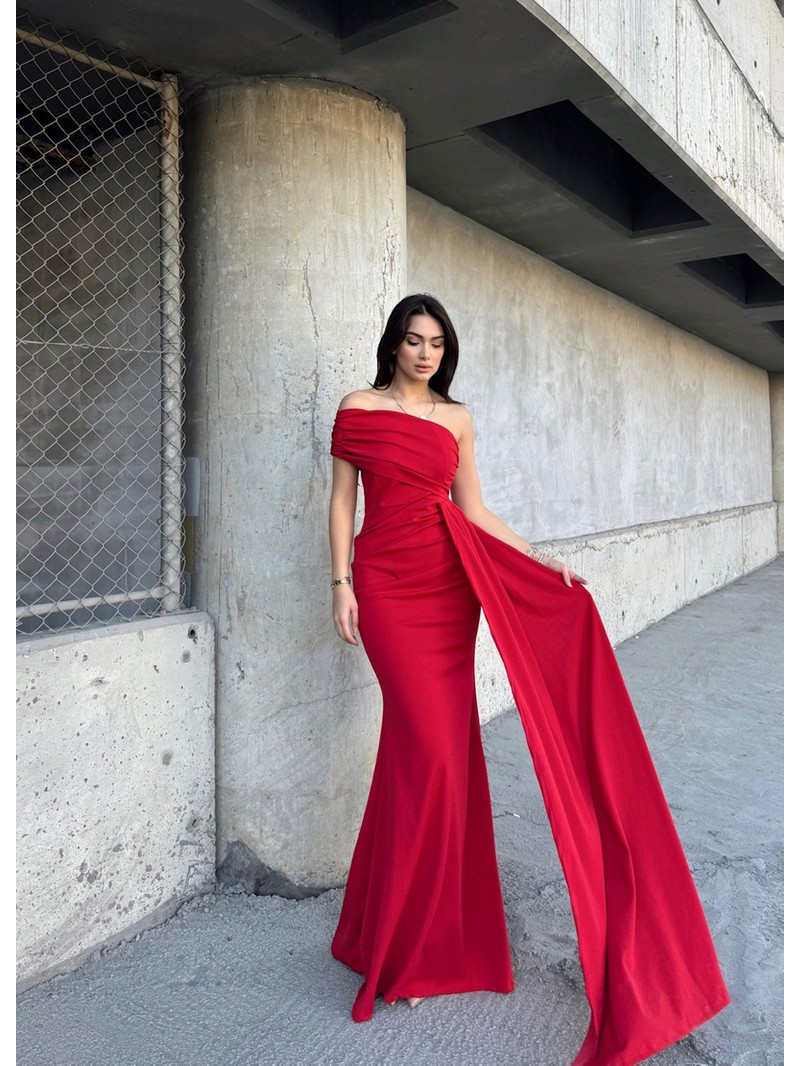 Sindi Moda Ewo Kuyruklu Tek Omuz Abiye görsel 5