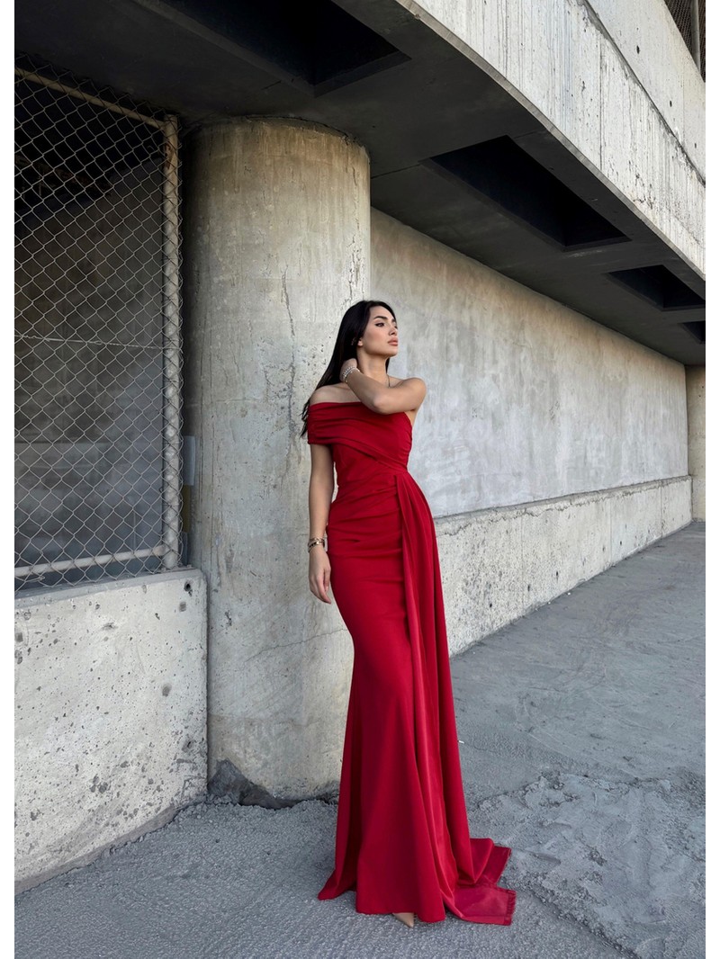 Sindi Moda Ewo Kuyruklu Tek Omuz Abiye görsel 7