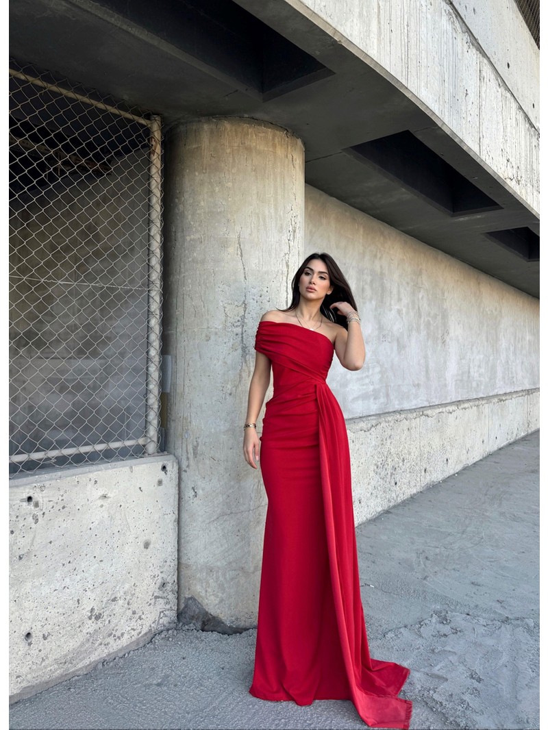 Sindi Moda Ewo Kuyruklu Tek Omuz Abiye görsel 8