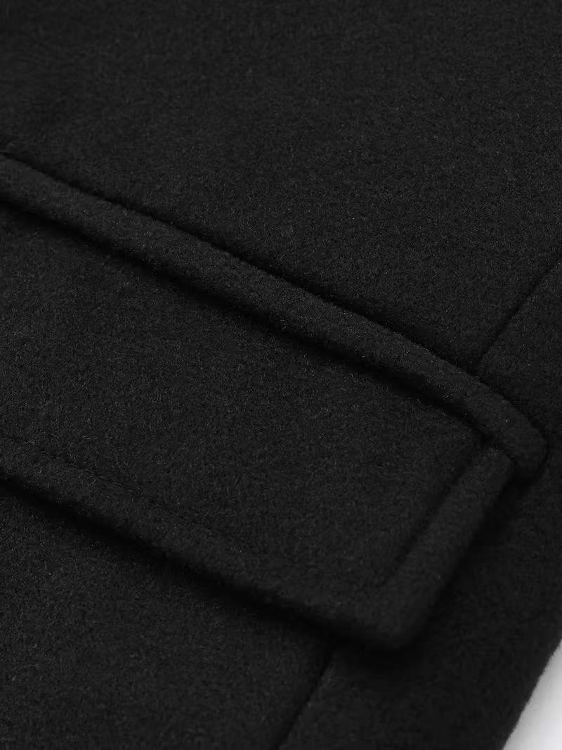 Mero Life Erkek Siyah Dar Kesim Uzun Yün Karışımlı Kaşe Palto %80 Polyester %20 Pamuk Kalın Yapı görsel 4