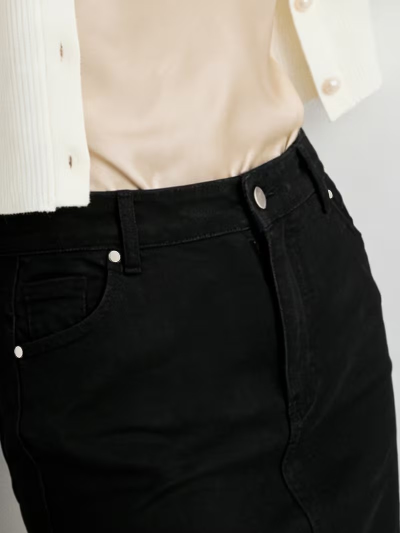Layal My Beauty Kadın Jeans Arka Yırtmaçlı Cepli Günlük Denim Kot Etek Yeni Sezon görsel 2