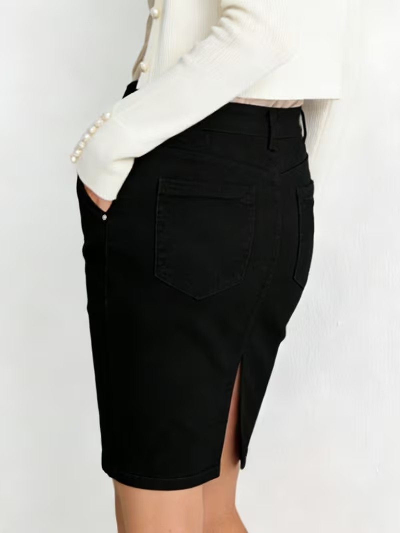 Layal My Beauty Kadın Jeans Arka Yırtmaçlı Cepli Günlük Denim Kot Etek Yeni Sezon görsel 4