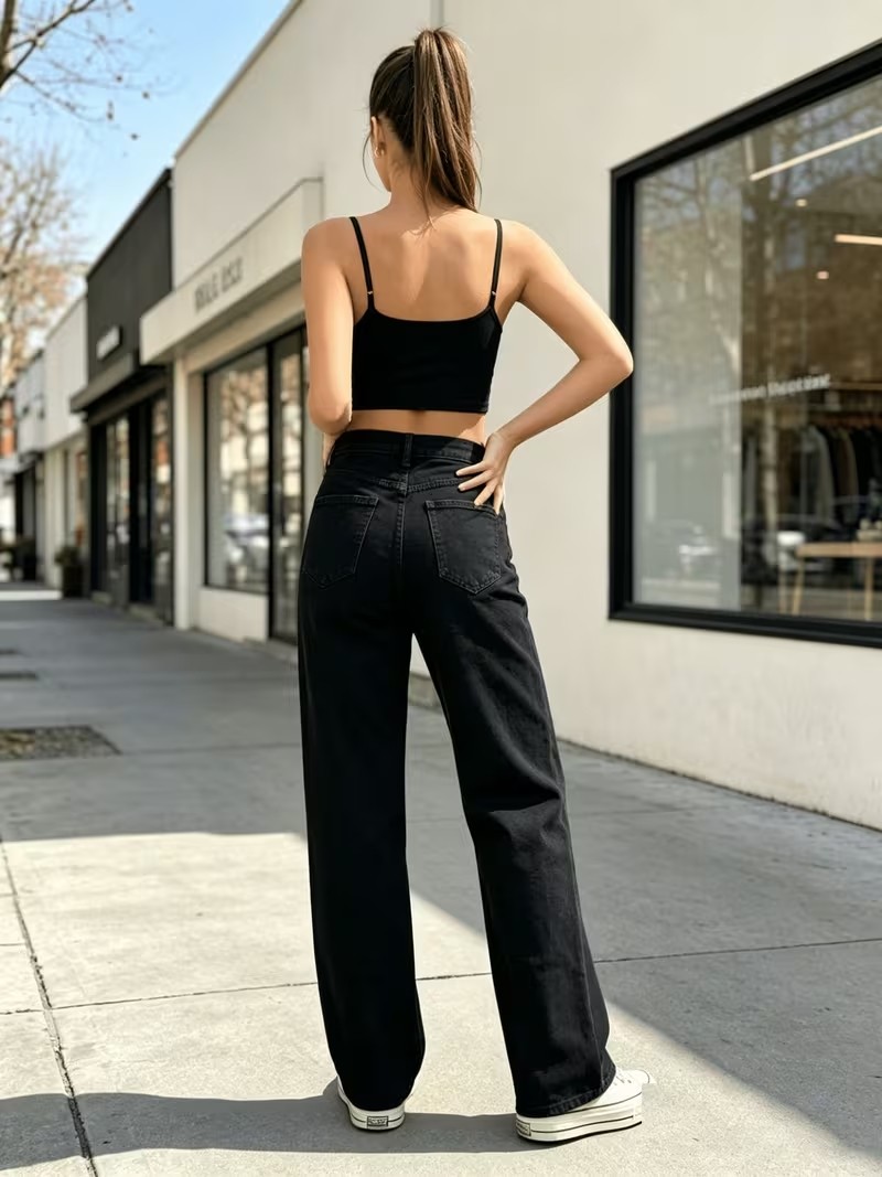 Layal My Beauty Lmb Kadın Palazzo Salaş Rahat Kesim Likralı Yüksek Bel Jeans Kot Pantolon Yeni Sezon görsel 7