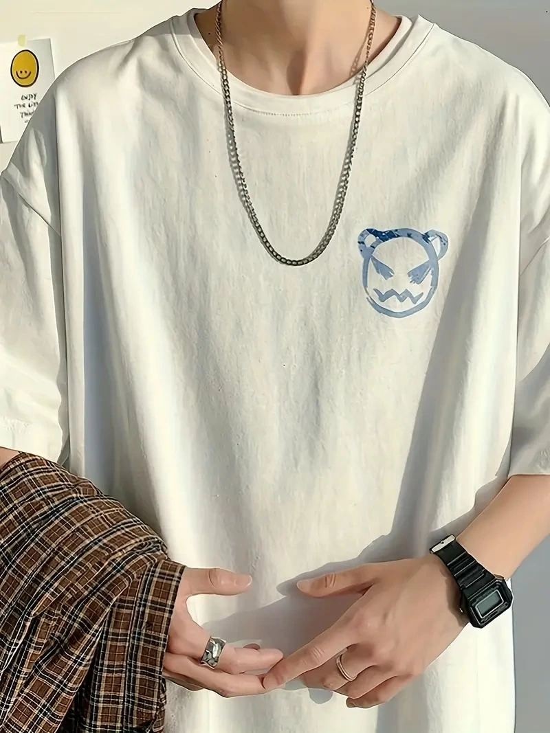 Fantastik Store Erkek Tişört Bisiklet Yaka Kore Sevimli Ayı Baskı Kısa Kol T-Shirt - Beyaz görsel 4