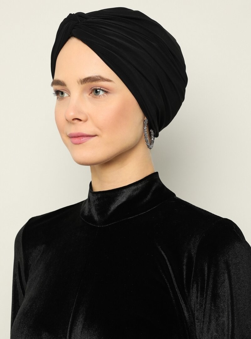 Mervin Şal Dolama Bone %100 Polyester Siyah Renkli Şık Tasarım Kadınlar İçin