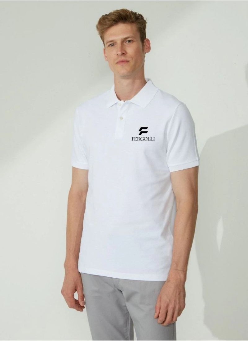 Fantastik Store Erkek Pike Polo Yaka Tişört Düğmeli Baskılı T-Shirt - Beyaz