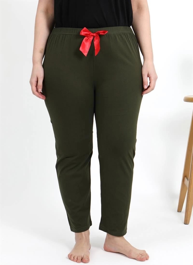mery Kadın Pamuklu Büyük Beden Alt Pijama Haki Mery görsel 4