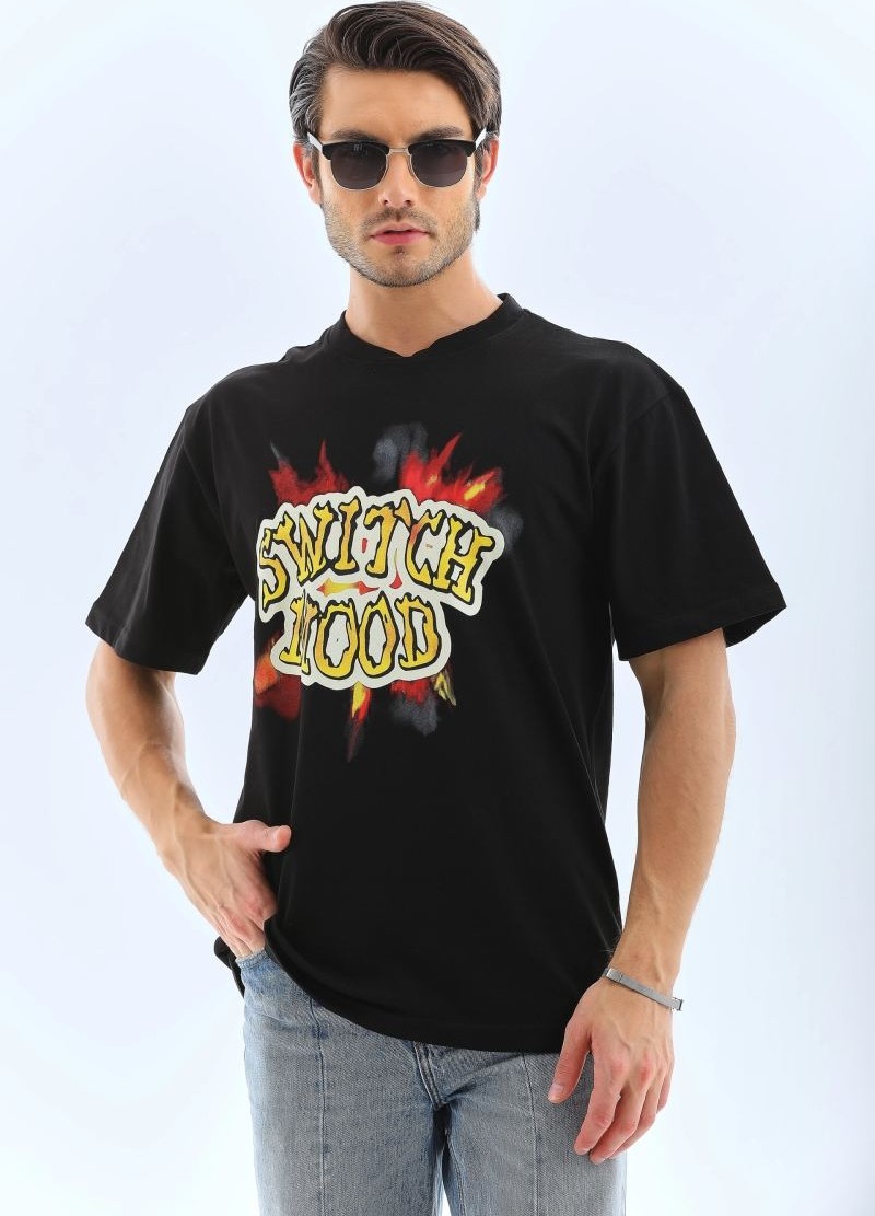 Fantastik Store Erkek Kısa Kol Yazlık Tişört Bisiklet Yaka Baskılı Oversize T-Shirt - Siyah görsel 5