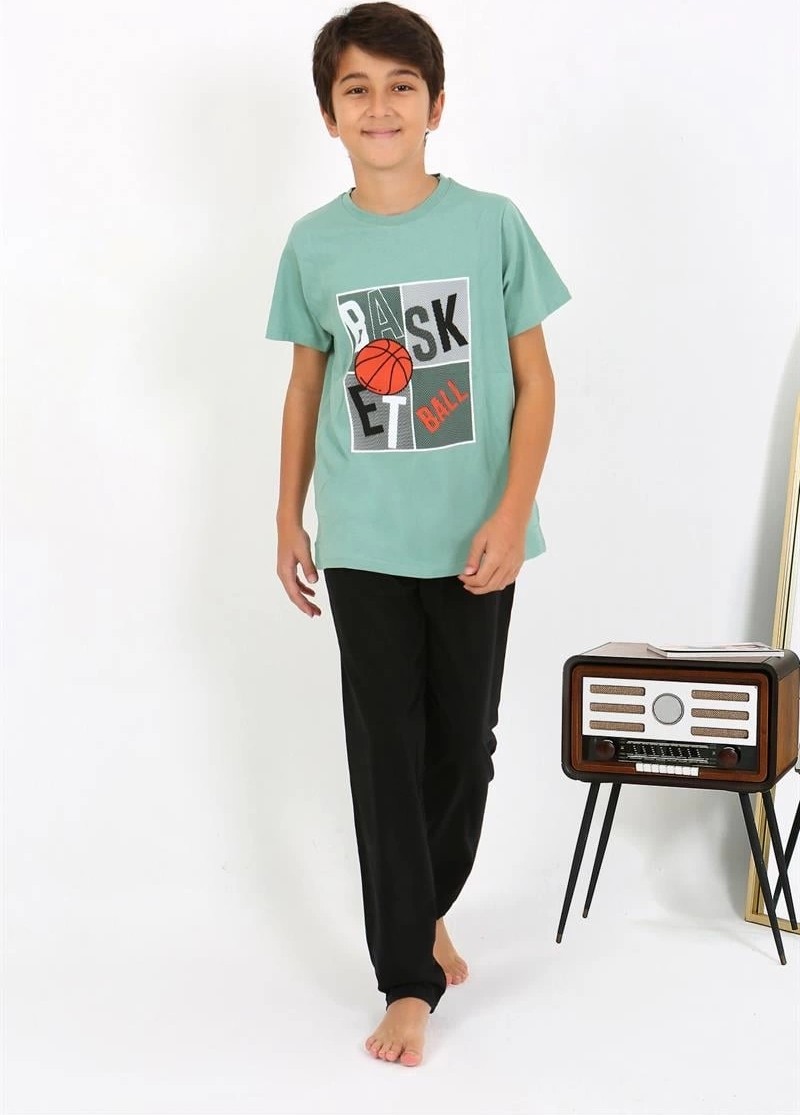mery Erkek Çocuk Kısa Kol Penye Pijama Takım Suyeşili Mery görsel 2