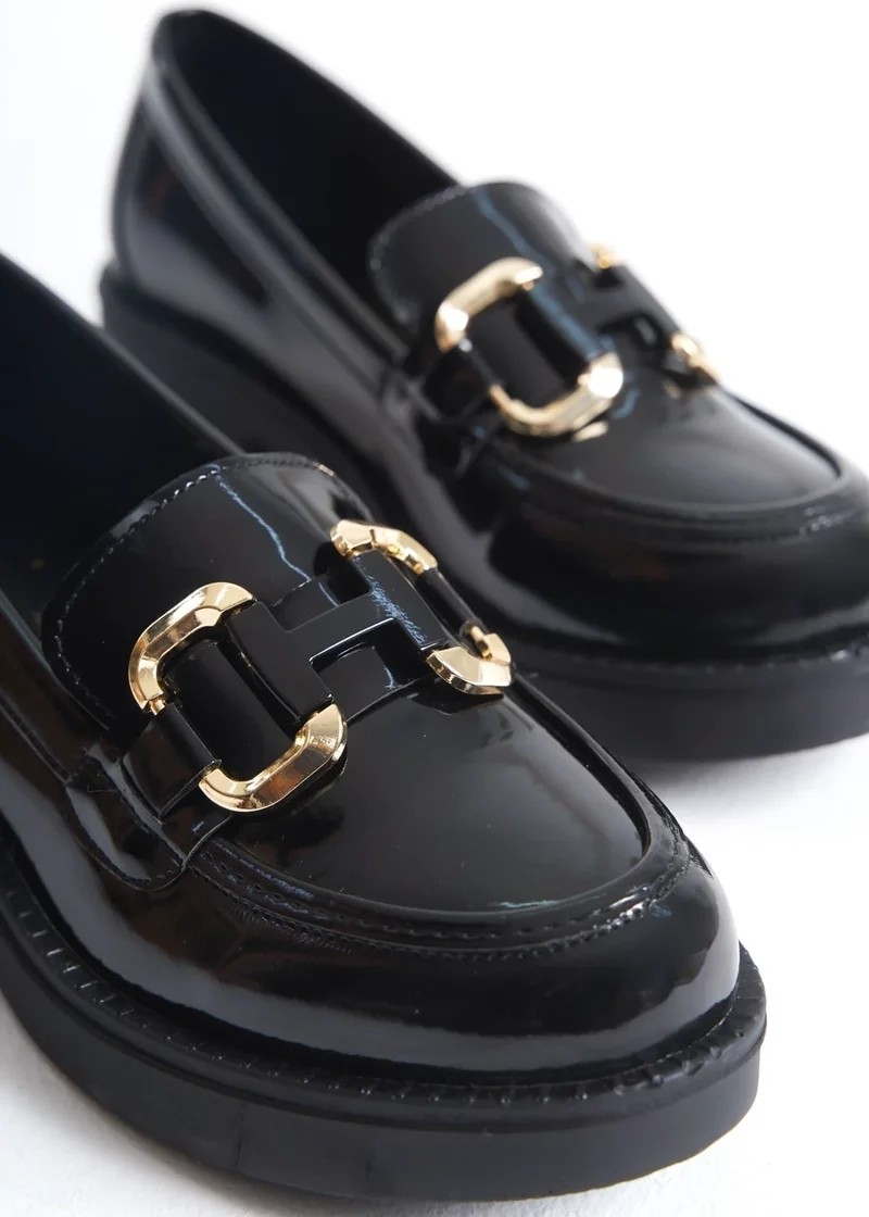 Fantastik Store Rugan Siyah Gold Tokalı Kadın Loafer TR17MS02A görsel 3
