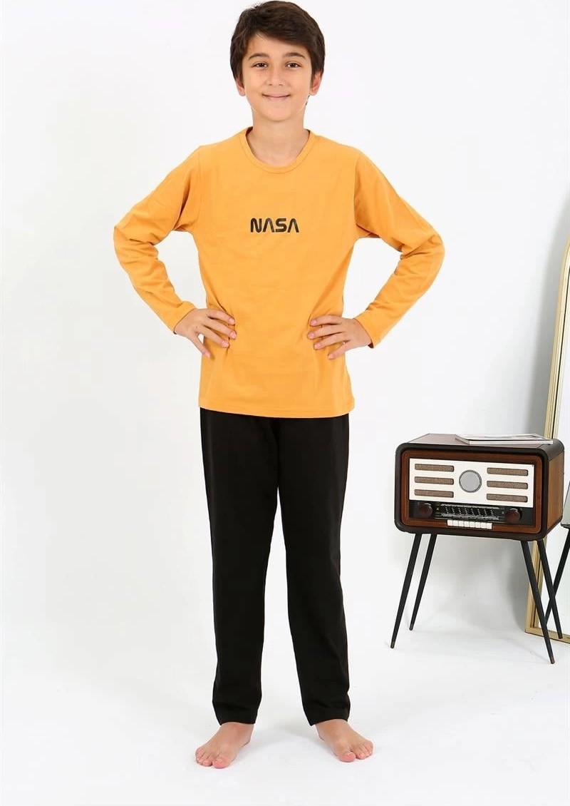 mery Erkek Çocuk Uzun Kol Penye Pijama Takım Sarı Mery görsel 3