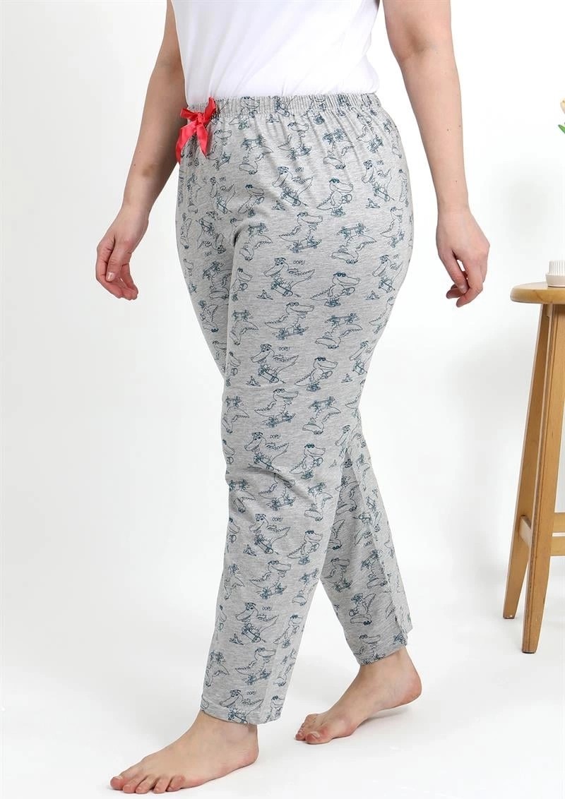 Melonika Kadın Pamuklu Büyük Beden Alt Pijama Gri Çmş görsel 3