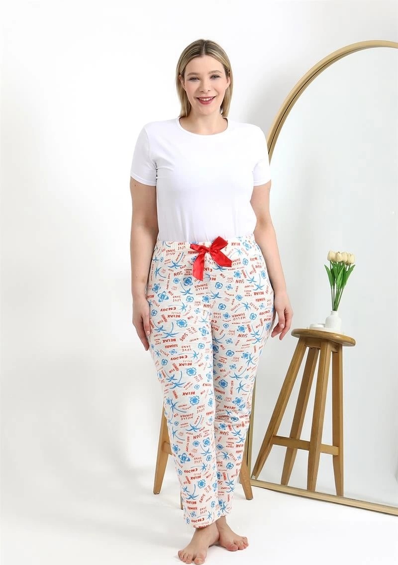mery Kadın Pamuklu Büyük Beden Alt Pijama Ekru Mery