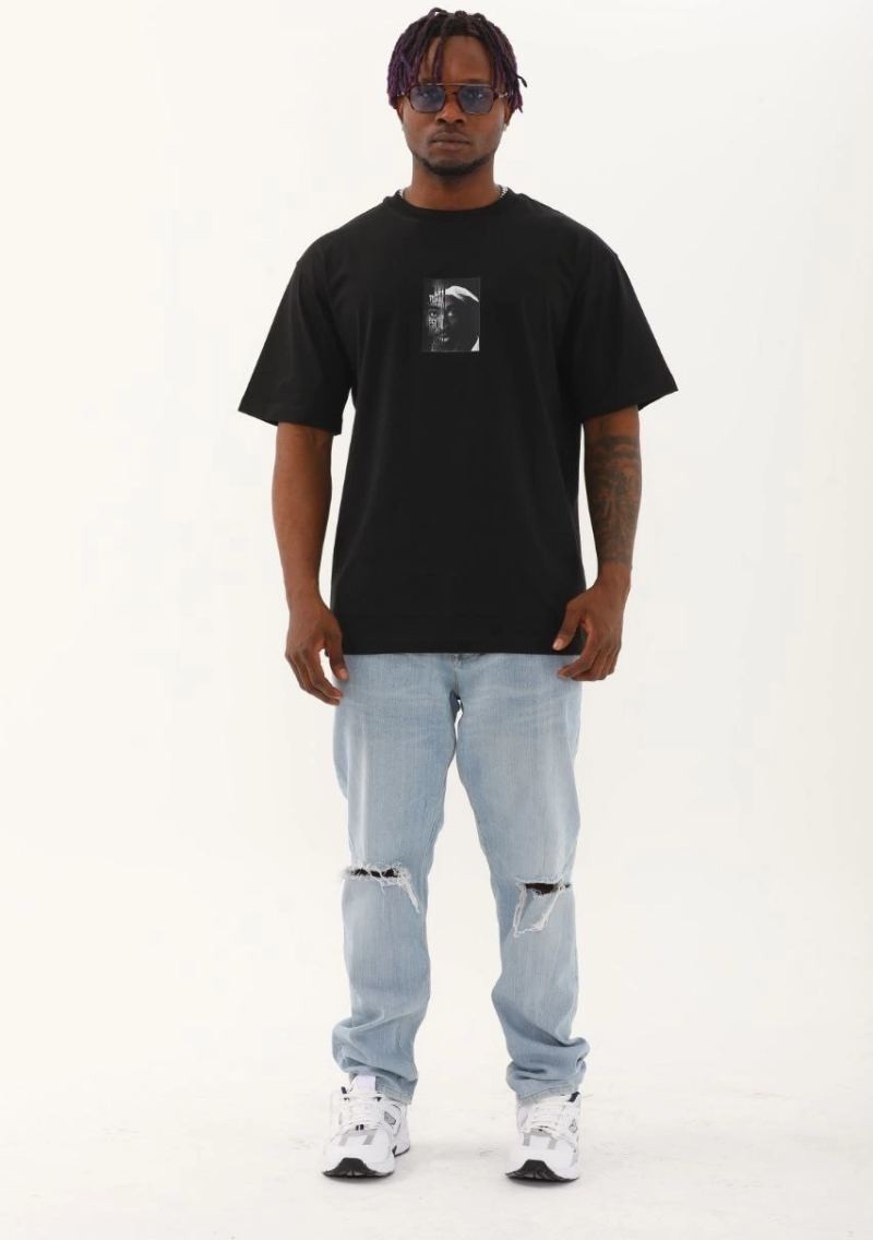 Fantastik Store Erkek Kısa Kol Yazlık Tişört Bisiklet Yaka Baskılı Oversize T-Shirt - Siyah görsel 4