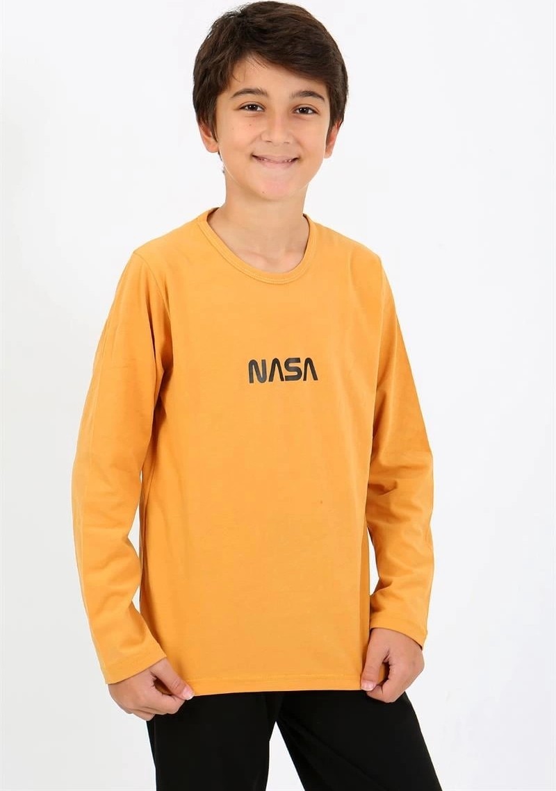 mery Erkek Çocuk Uzun Kol Penye Pijama Takım Sarı Mery görsel 2