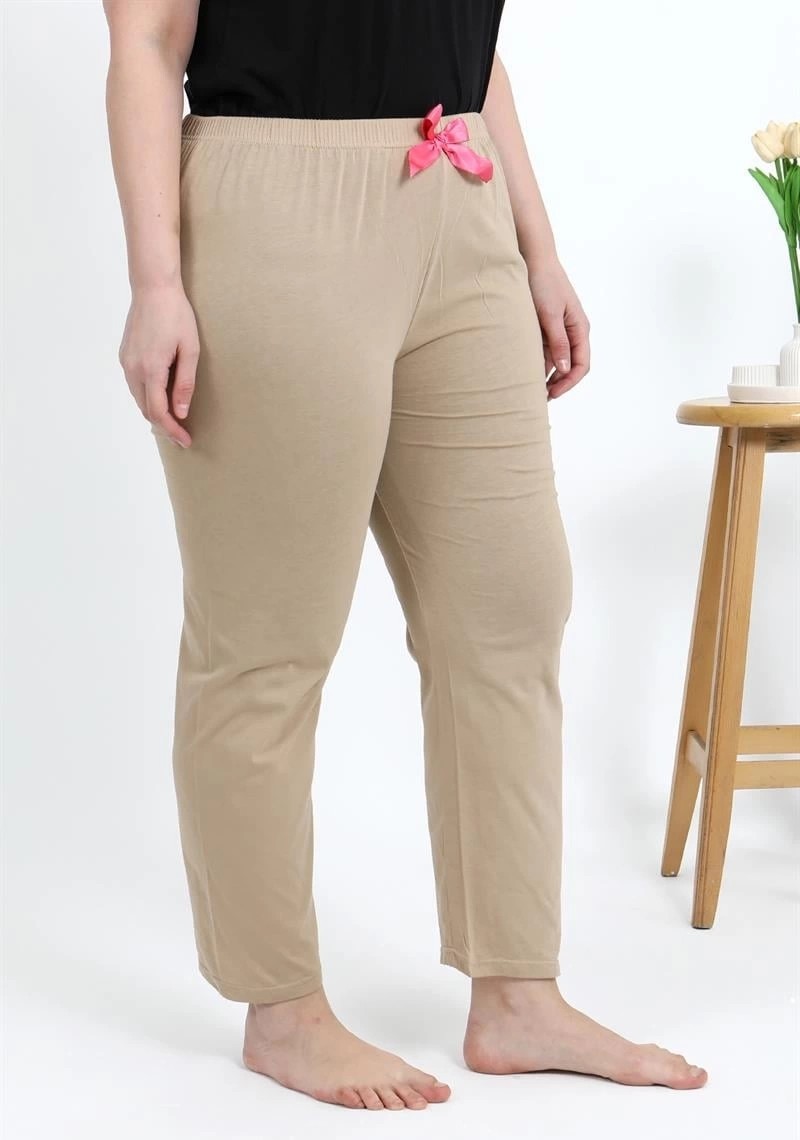 mery Kadın Pamuklu Büyük Beden Alt Pijama Bej Mery görsel 2