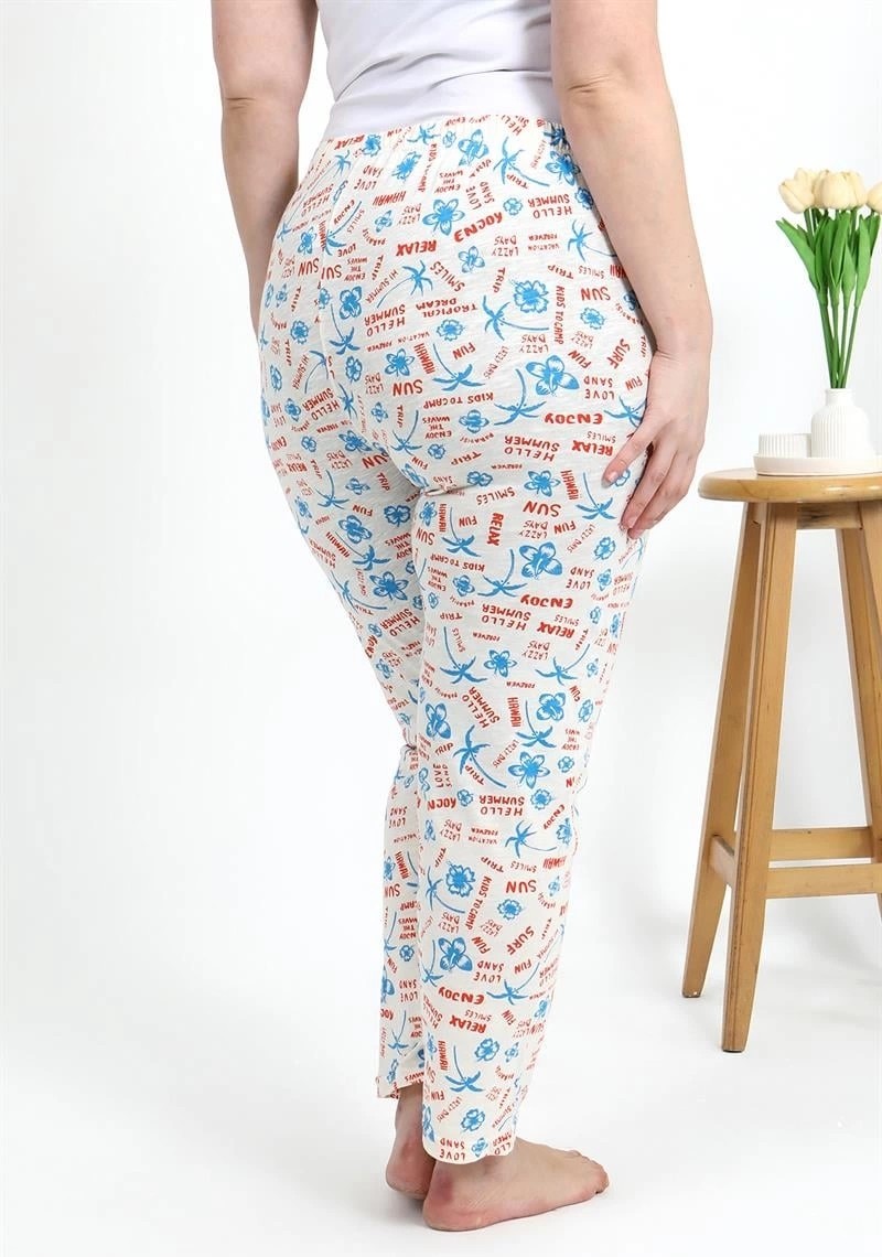 mery Kadın Pamuklu Büyük Beden Alt Pijama Ekru Mery görsel 4