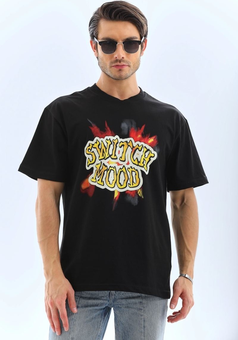 Fantastik Store Erkek Kısa Kol Yazlık Tişört Bisiklet Yaka Baskılı Oversize T-Shirt - Siyah görsel 6