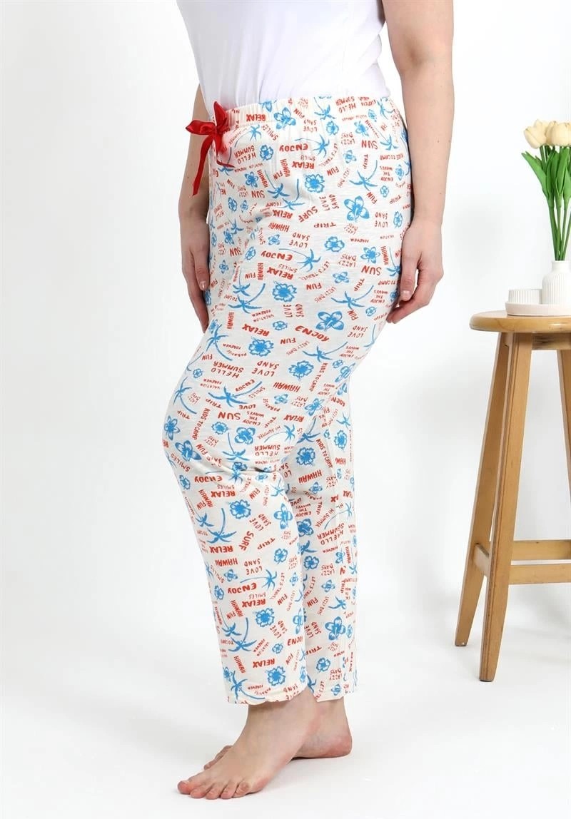 mery Kadın Pamuklu Büyük Beden Alt Pijama Ekru Mery görsel 3