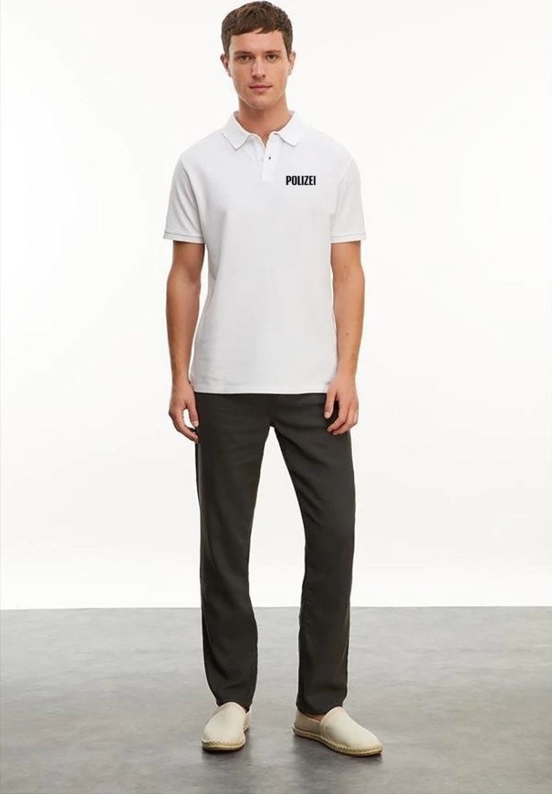 Fantastik Store Erkek Polo Yaka Düğmeli Tişört Pike Baskılı T-Shirt - Beyaz