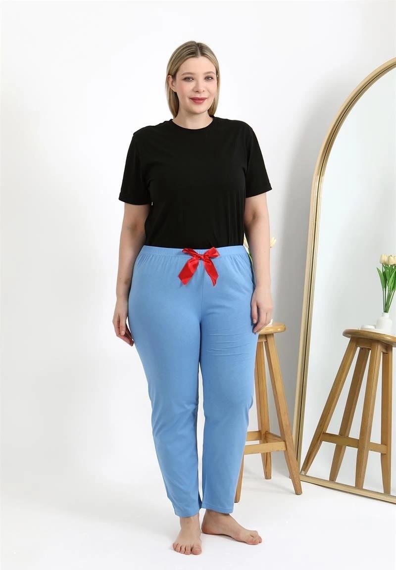 mery Moda Kadın Pamuklu Büyük Beden Alt Pijama Mavi Beruflic