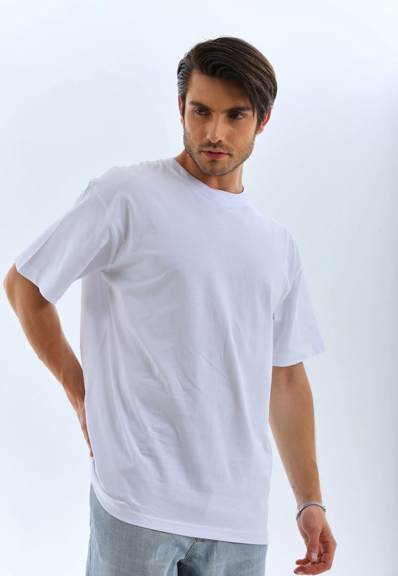 Fantastik Store Erkek Düz Yazlık Kısa Kol Tişört Bisiklet Yaka Oversize T-Shirt - Beyaz görsel 4