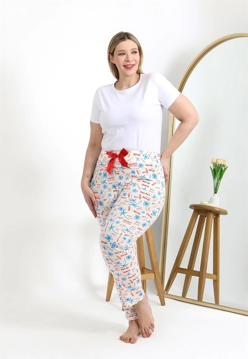 mery Kadın Pamuklu Büyük Beden Alt Pijama Ekru Mery görsel 2