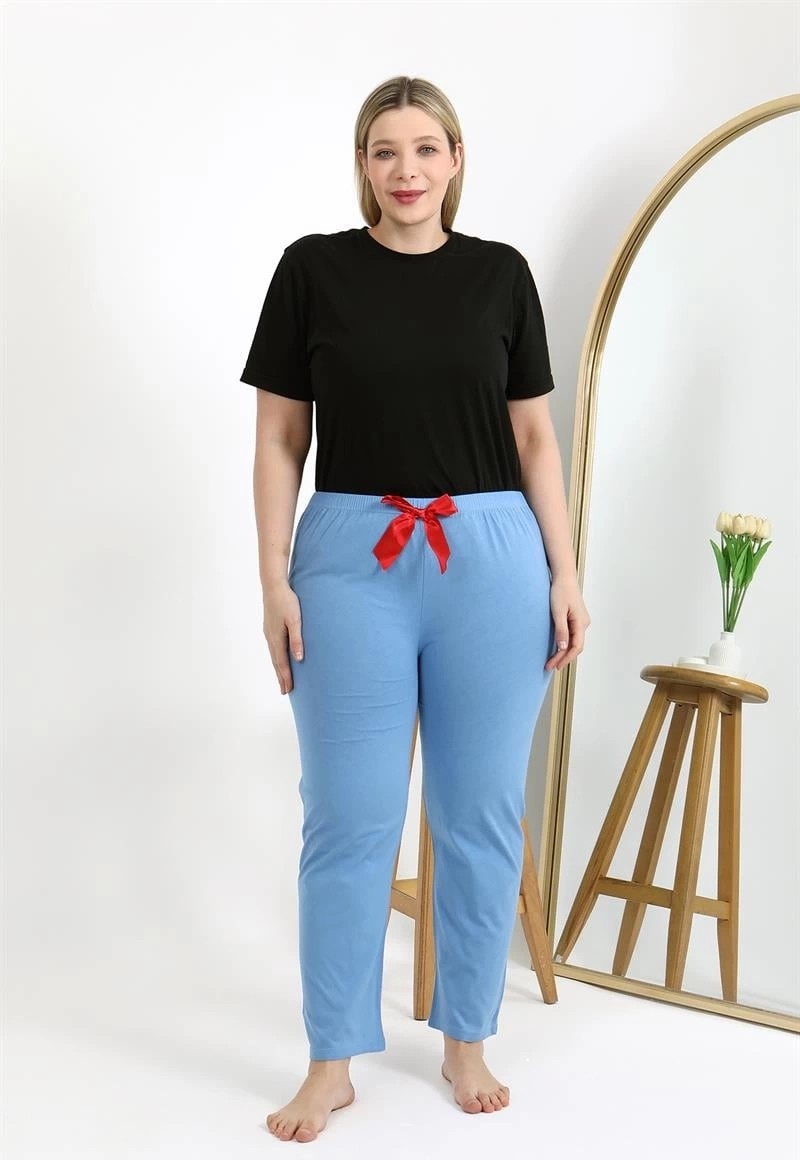 mery Moda Kadın Pamuklu Büyük Beden Alt Pijama Mavi Beruflic görsel 2