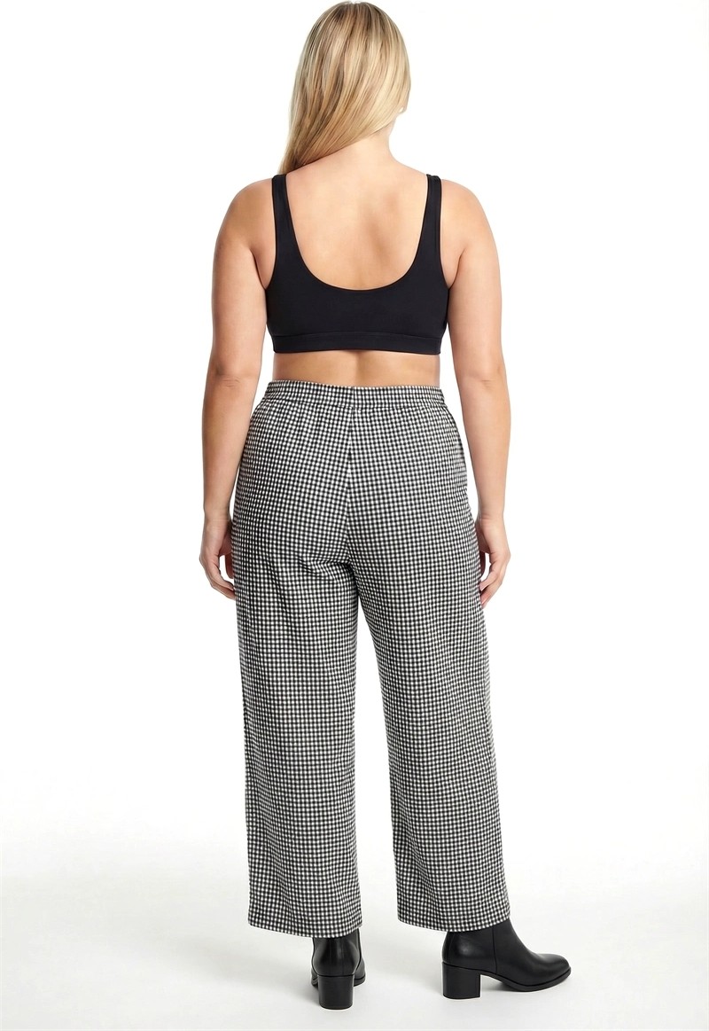 mery Moda Kadın Siyah Beyaz Kareli Büyük Beden Cepli Pijama Altı Rahat Kesim Esnek Bel Günlük Ev Gi görsel 3